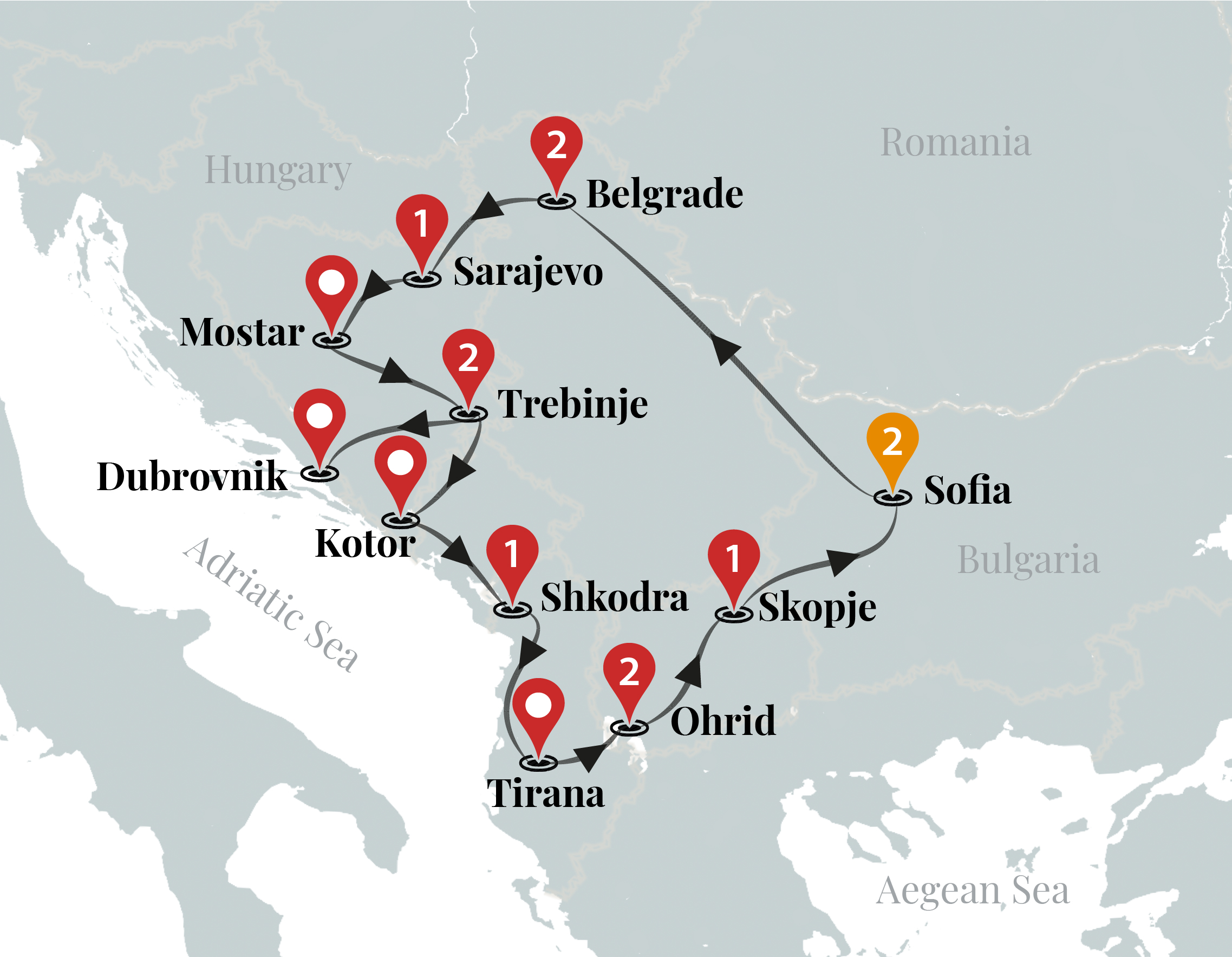 tourhub | Ciconia Exclusive Journeys | Balkans Uncovered Luxury Tour | Tour Map