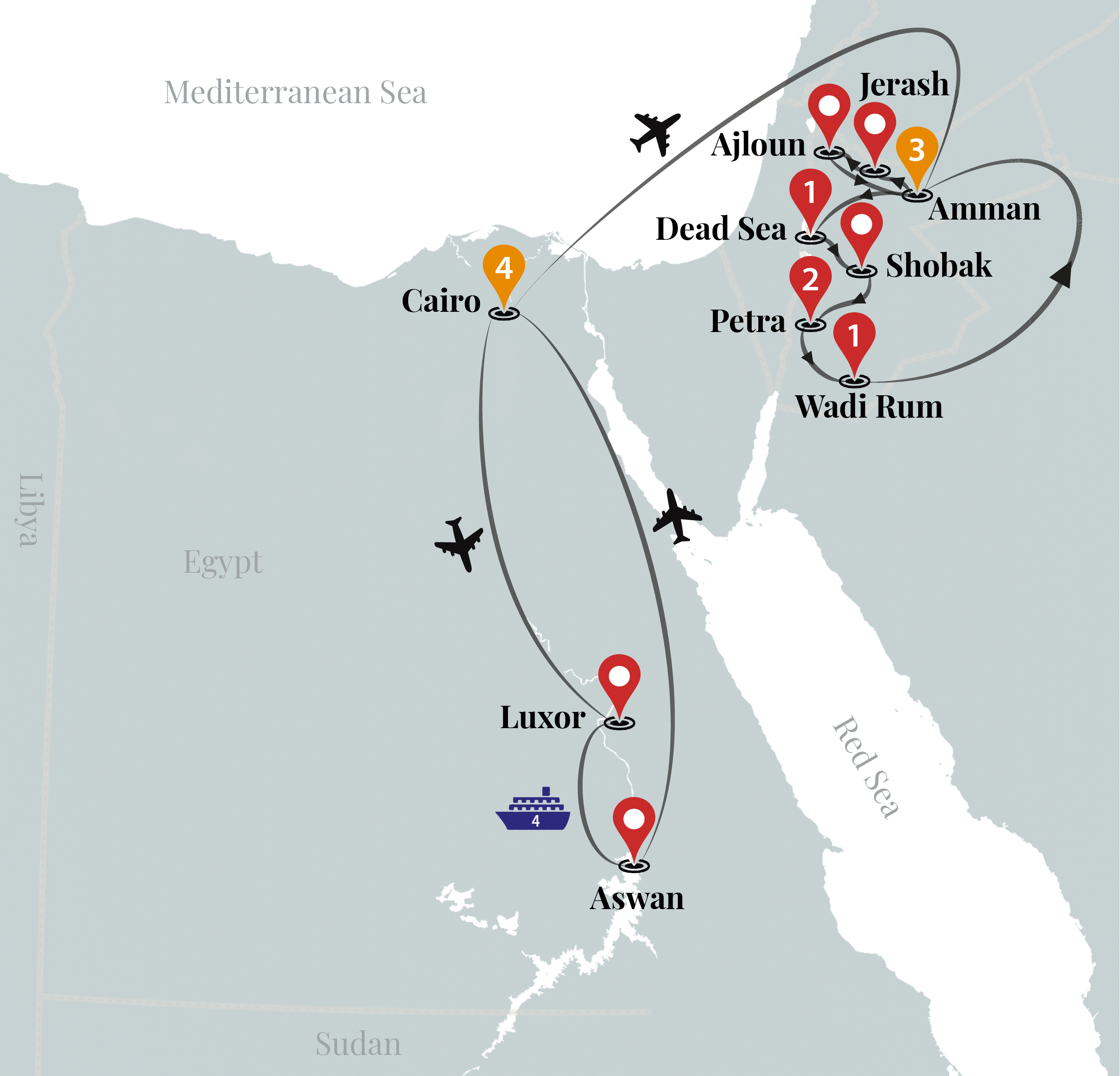 tourhub | Ciconia Exclusive Journeys | Best of Egypt & Jordan Luxury Tour | Tour Map