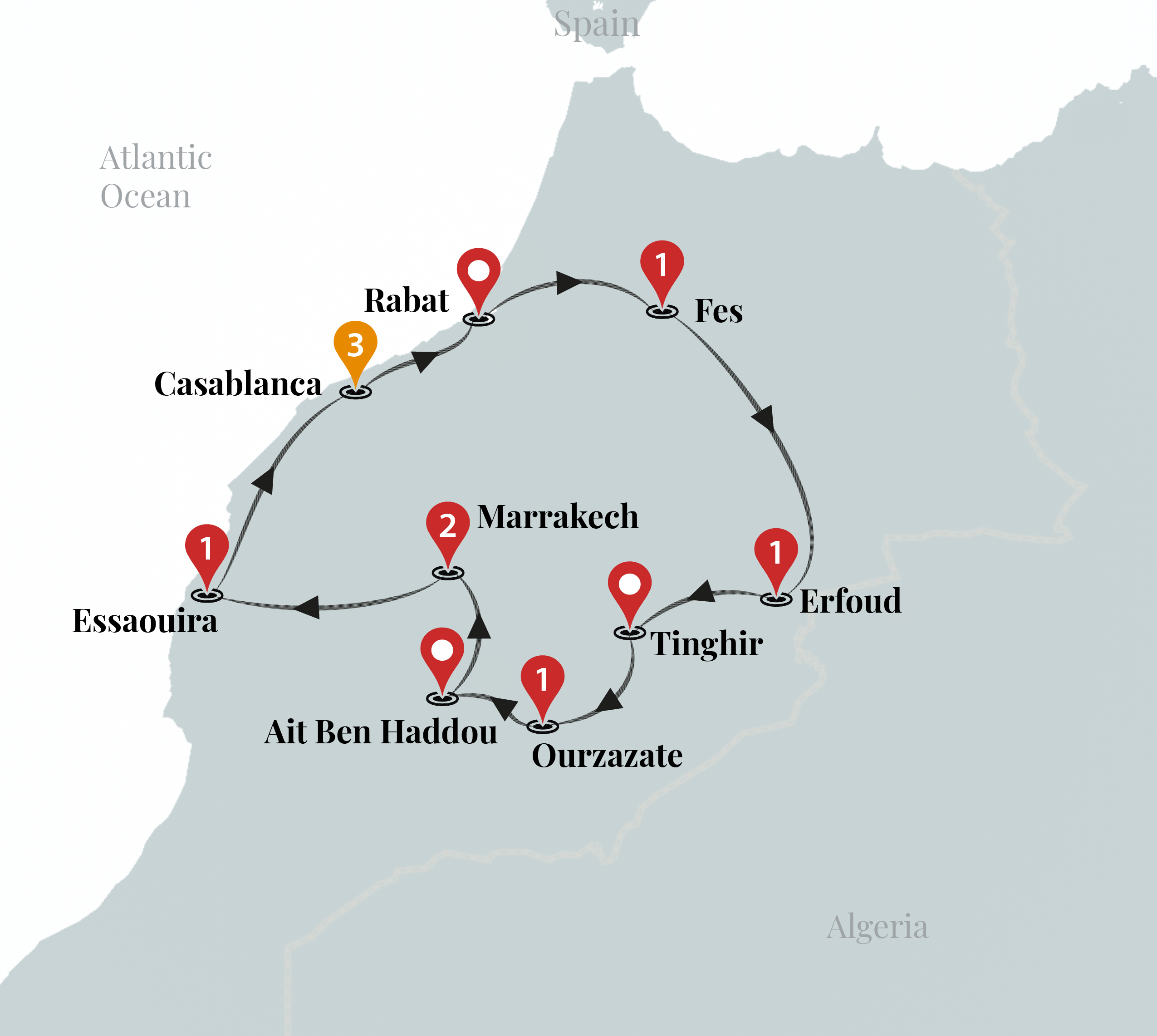tourhub | Ciconia Exclusive Journeys | Classic Morocco Luxury Tour | Tour Map