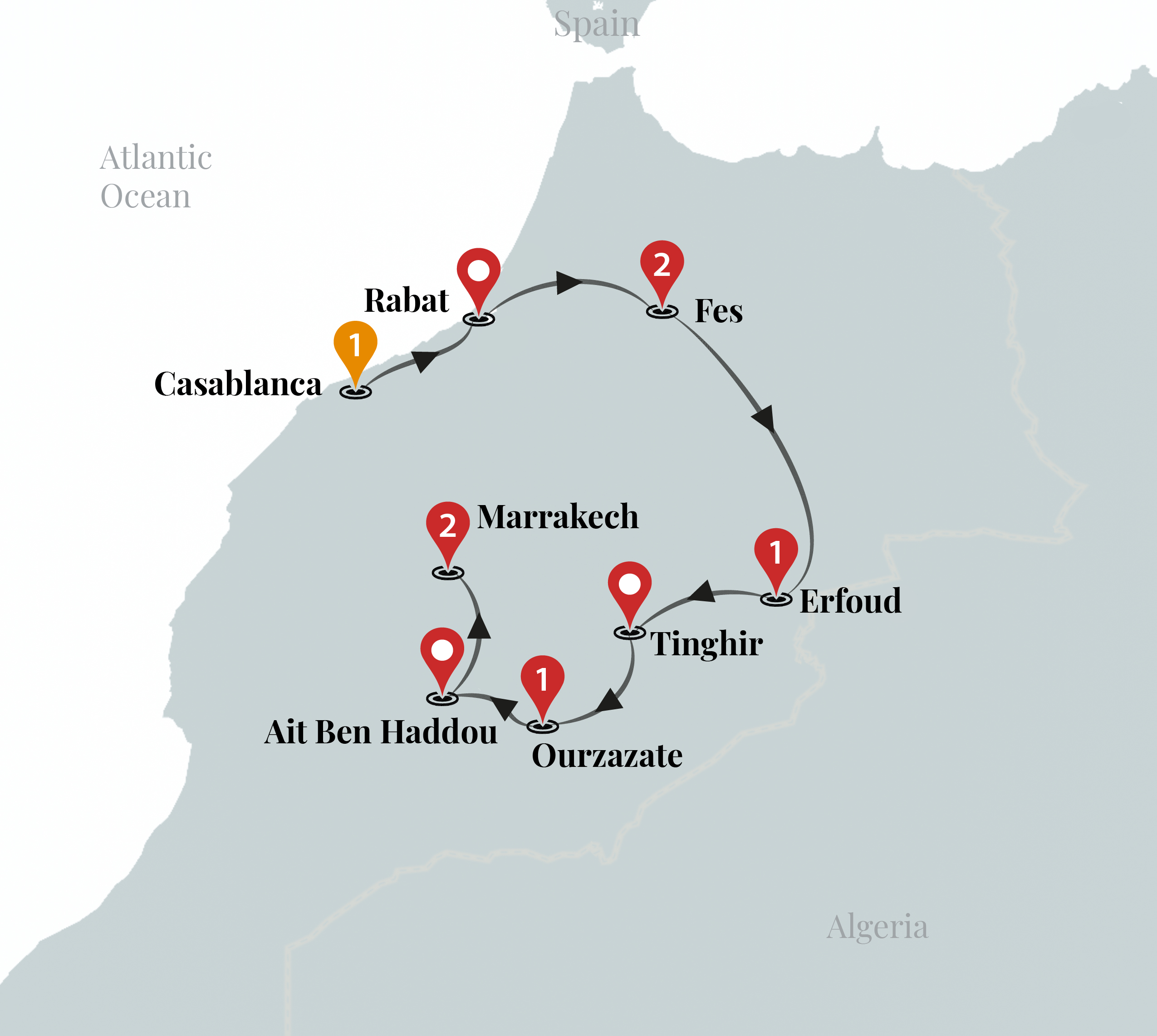 tourhub | Ciconia Exclusive Journeys | Essential Morocco Luxury Tour | Tour Map