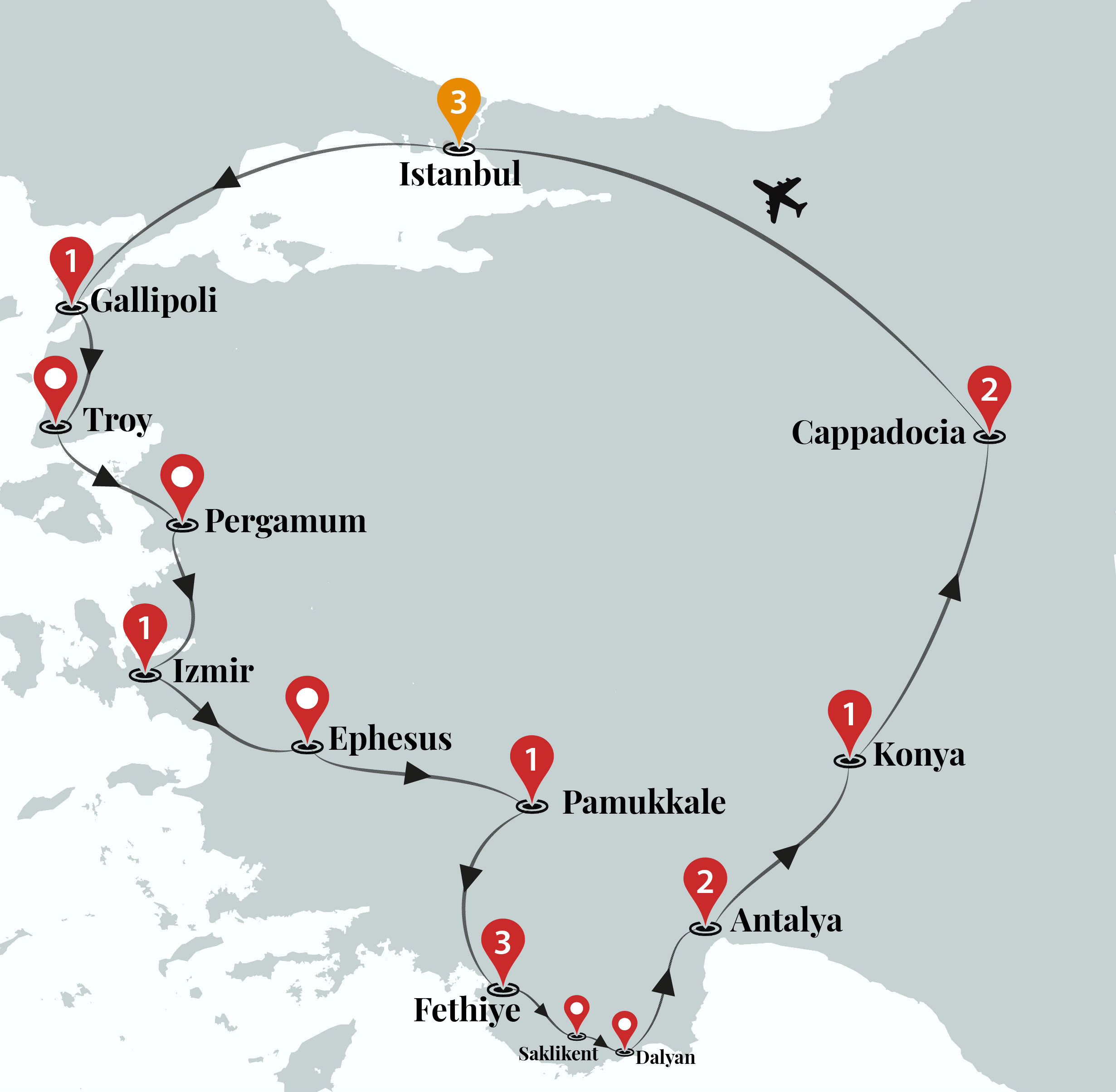 tourhub | Ciconia Exclusive Journeys | Treasures of Turkey Luxury Tour | Tour Map